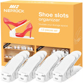 Neprock Shoes Slots Organizer in closet with 12-pack white slots for tidy storage
