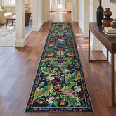 nesrt botanical runners birds and florals in green for hallway ambiance and durability