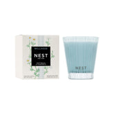 Nest New York Driftwood Chamomile candle in blue glass vessel creates a calming ambiance