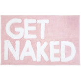New Mungo Get Naked bath mat pink tufted letters close-up; soft and slip-resistant.