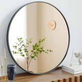 NEWBULIG 30-inch black round wall mirror front view for accurate vanity reflection