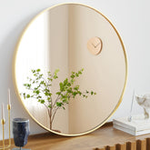 NEWBULIG gold round wall mirror 30-inch front view for clear vanity reflections.