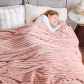 NEWCOSPLAY queen blanket pink ribbed texture for cozy lounging and chic bedroom decor