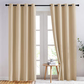 NICETOWN Biscotti Beige blackout curtains close-up with grommets for smooth installation