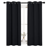 NICETOWN blackout curtains 2-panel 34x54 in black with silver grommets for smooth sliding and privacy.