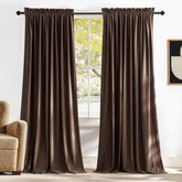 NICETOWN brown velvet blackout curtain panel front view blocks light with luxurious texture.