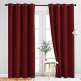 NICETOWN burgundy blackout curtains with grommets for effortless light control.