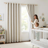 NICETOWN linen blackout curtains in a living room scene for deep privacy.