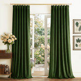 NICETOWN olive green velvet curtains close-up shows plush texture and rich color.