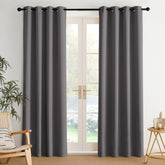 NICETOWN room darkening panels in grey, front view, offer enhanced privacy and light control.