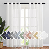 NICETOWN semi-sheer linen curtains with flax texture and ivory grommet panel for light filtering.
