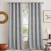 NICETOWN silver grey pattern curtains with foil print for room-darkening privacy.