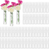 Ninehaoou 50pcs plastic bud vases in bulk, clear, ideal for centerpieces.
