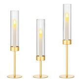 Ninonly hurricane candle holders set of 3 in tall brass design for elegant table decor.