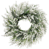 NIOPELO 26-inch lavender and eucalyptus wreath on the front door, boosting curb appeal.