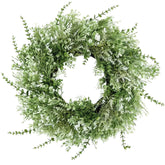 NIOPELO 26-inch eucalyptus wreath on front door adds year-round greenery.