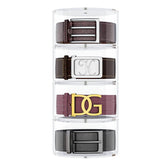 NIUBEE belt organizer with four-layer acrylic lid for easy belt selection.