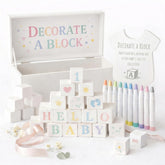 Nolia baby shower blocks set in white finish ready for decoration and photos.