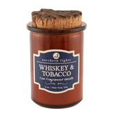 Northern Lights Candles Spirit Jar whiskey-tobacco label creates a warm, inviting ambiance.