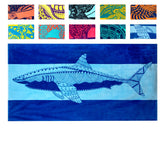 Nova Blue Shark Beach Towel in deep navy with tropical shark design for sunbathing