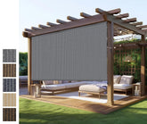 NOVINO outdoor roller shade folded for privacy and shade on a porch.