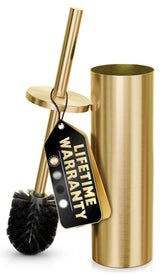 Novsix gold toilet brush handle close-up showing splash protection for safe cleaning
