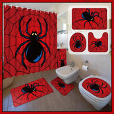 Nuanchu spider shower curtain shown in red and black, waterproof and easy to clean.