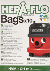 Numatic NVM-1CH HepaFlo bags pack ready for Henry, efficient dust containment.
