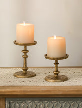 NUPTIO gold candle holder pillar 3-inch antique brass enhances table centerpiece stability.
