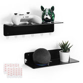 OAPRIRE black acrylic floating shelves 2-pack mounted on wall for sleek, space-saving storage.