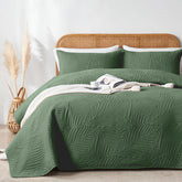 OARAGE queen quilt olive green leaf pattern on bed for a fresh look