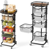 Ocyfym 5-tier cart with rotating baskets for organized kitchen storage.