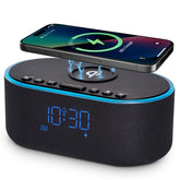 Odokee wireless charging alarm clock front view with a sleek bedside setup and fast charging