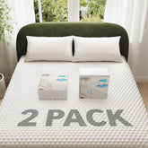 OhGeni waterproof mattress protector folded for compact storage and quick protection.