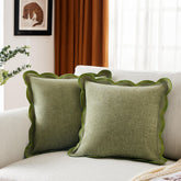 Ohocut sage green scalloped pillow cover showing soft chenille texture for cozy lounge decor.