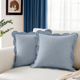 Ohocut scalloped pillow cover front view in Misty Blue adds cozy texture to your sofa