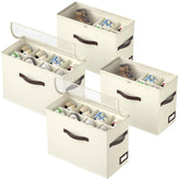 OIAHOMY shoe organizer 4pack beige foldable with clear tops for easy pair visibility