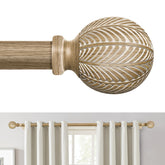 OICIPT boho wood curtain rod with leaf finial close-up showing rustic texture
