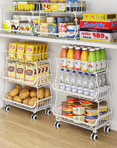 OKZEST 3-Tier Pantry Cart front view shows spacious baskets for organized storage.