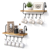 Olakee floating wall shelves with kitchen mug hooks for easy coffee bar access