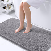 OLANLY bath rug 40x24 gray close-up highlights plush chenille for soft, warm steps.