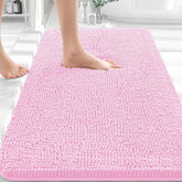 OLANLY bath rug chenille pink close-up shows ultra-soft texture for cozy feet.