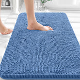 OLANLY bath rug in cornflower blue with soft chenille for cozy, plush foot comfort.