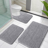 OLANLY bath rug set 3-piece gray front view shows plush chenille comfort.