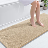 OLANLY soft chenille bath rug beige for warm feet and plush comfort.