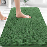 OLANLY bathroom rug front view olive green with plush chenille for warm feet