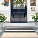 OLANLY beige and black striped rug close-up weave, sturdy for daily entryway use.