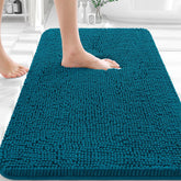 OLANLY Peacock Blue bath rug with plush chenille for cozy feet.