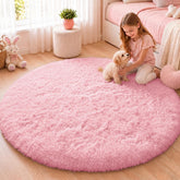 OLANLY pink round rug for bedroom with plush texture and cozy comfort.