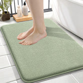 OLANLY Sage Green bath mat, top view, plush cloud-like comfort underfoot.